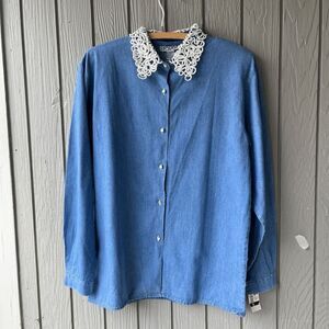Ravel Vintage Denim Shirt Soutache Collar NWT Prairiecore Cotton L